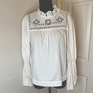 Free People White Embroidered Long Sleeve